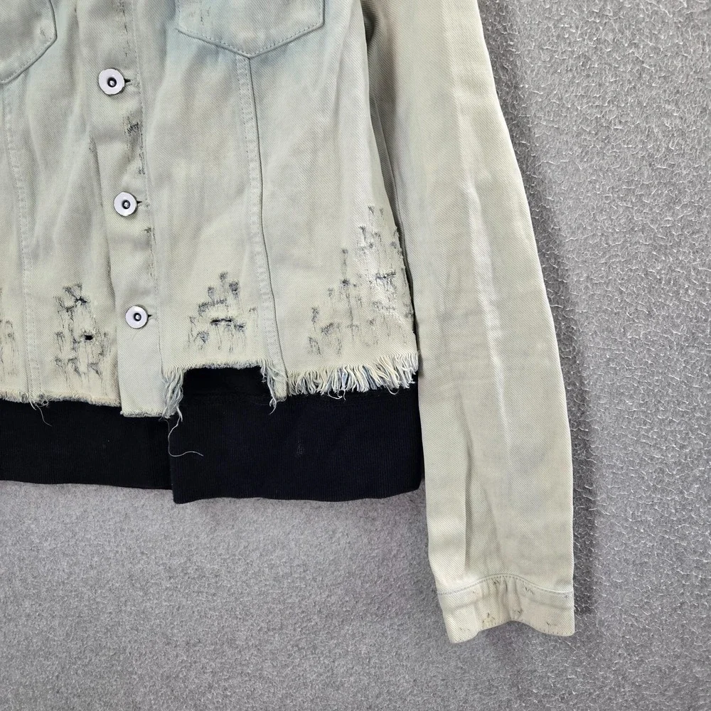 Free People Women Jacket Small Layer‎ Denim Hooded Weave Distress Teen Wolf